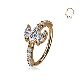 Piercing anneau marquise serti CZ or rose