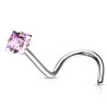 Piercing nez courbé strass carré en 2.5mm rose pas chère