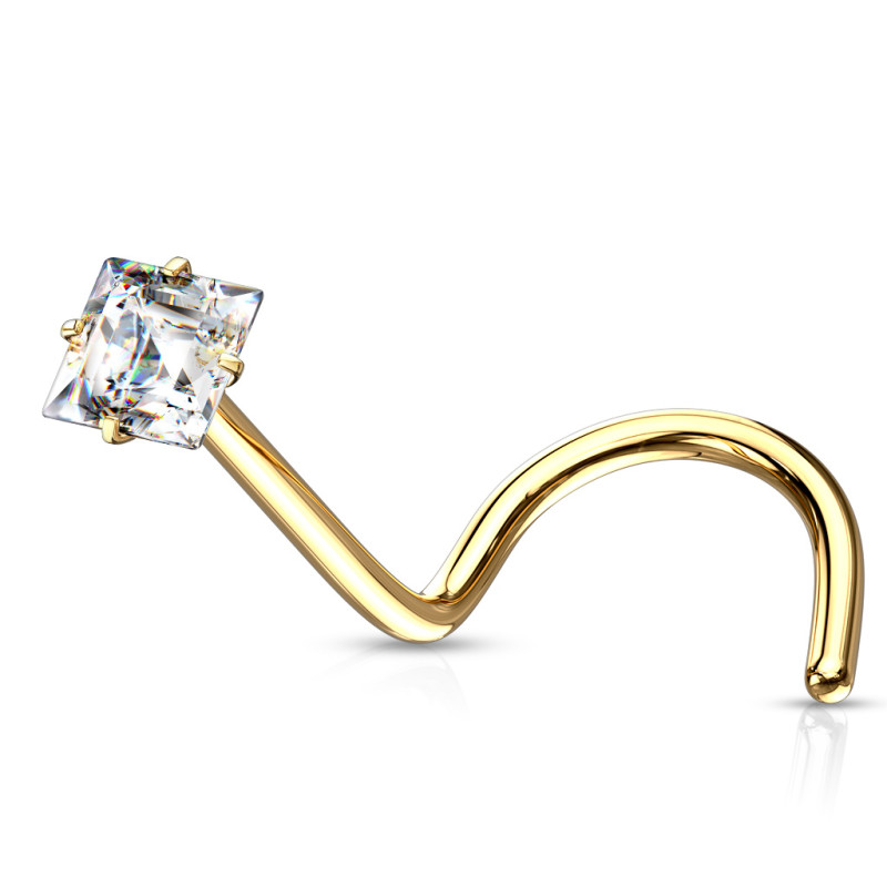 Piercing nez griffe strass carré doré de 2.5mm