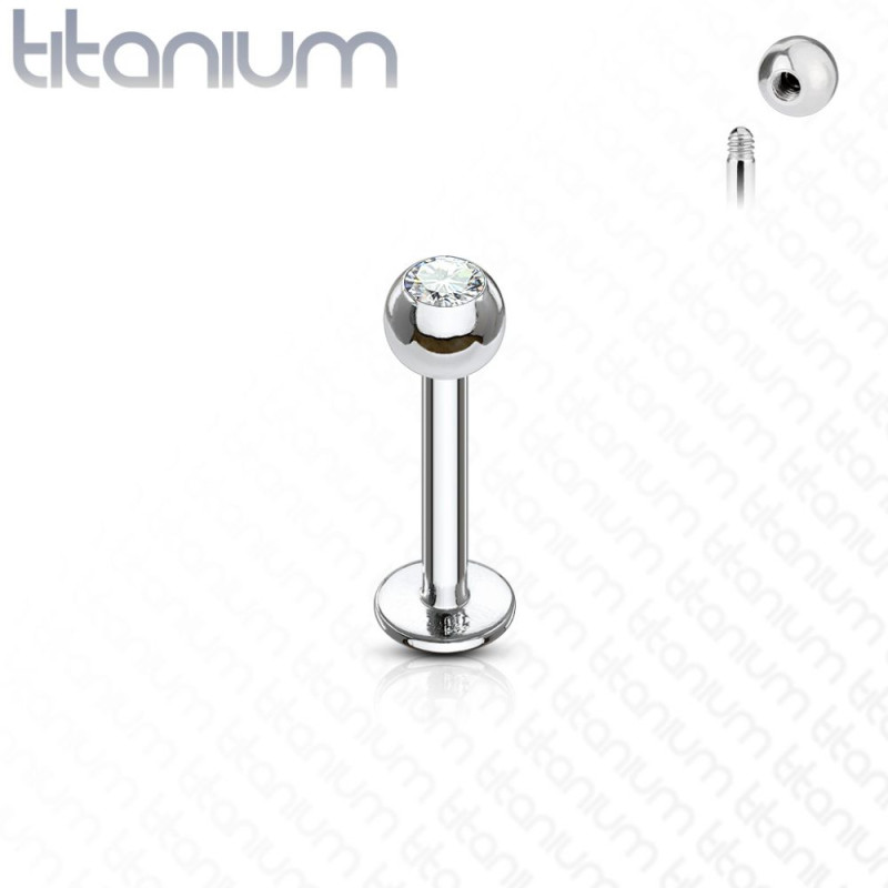 Piercing labret en titane bille strass 3mm