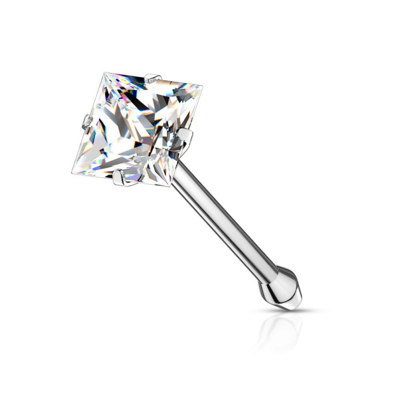 Piercing nez tige droite strass carré