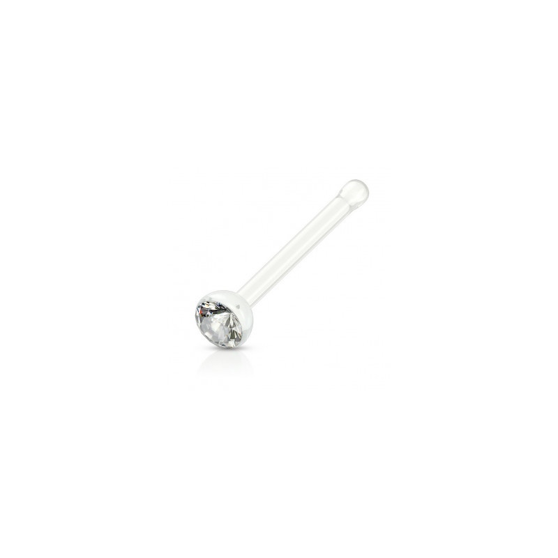 Piercing Nez Tige Droite Avec Fleur à 6 Strass Bleu - Acier Chirurgical 0.8x6mm, Neuf Avec étiquette