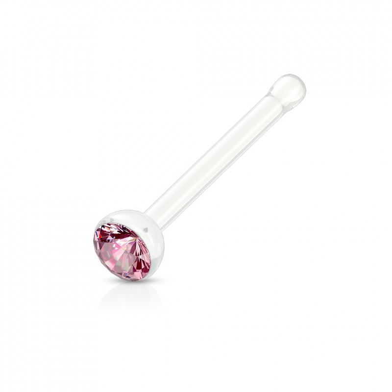 Piercing nez tige droite avec strass rose