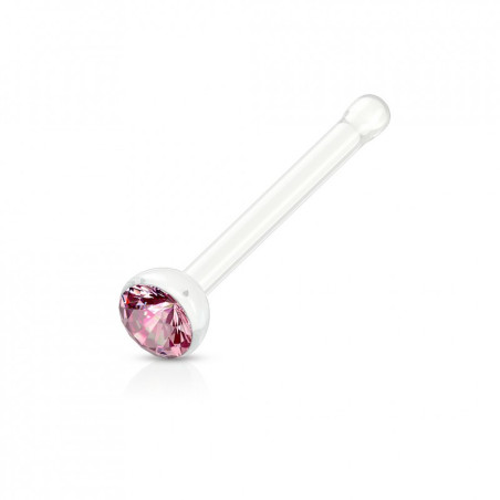 Piercing nez tige droite avec strass rose