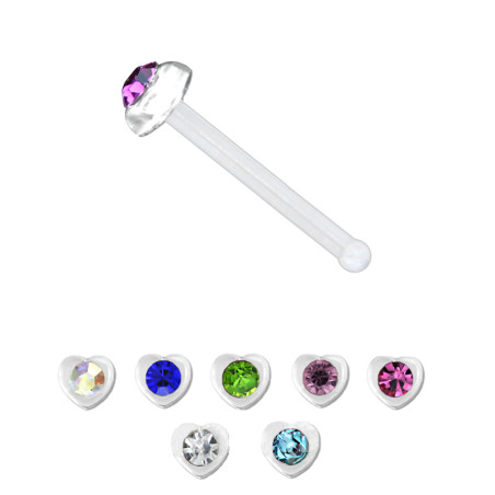 Piercing nez tige droite micro bille cœur strass