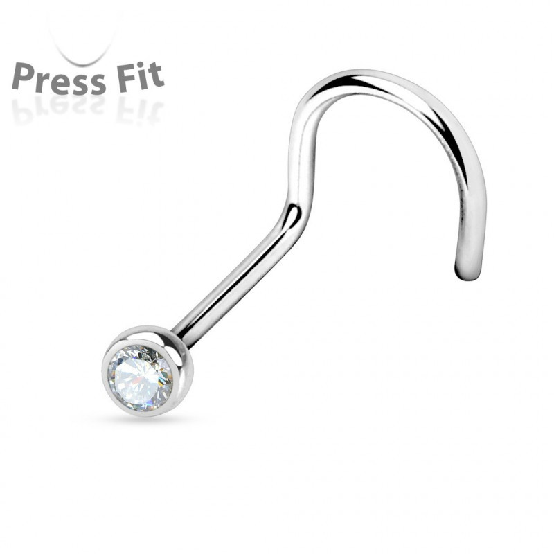 Piercing nez acier chirurgical cristal blanc 2mm tige 1mm