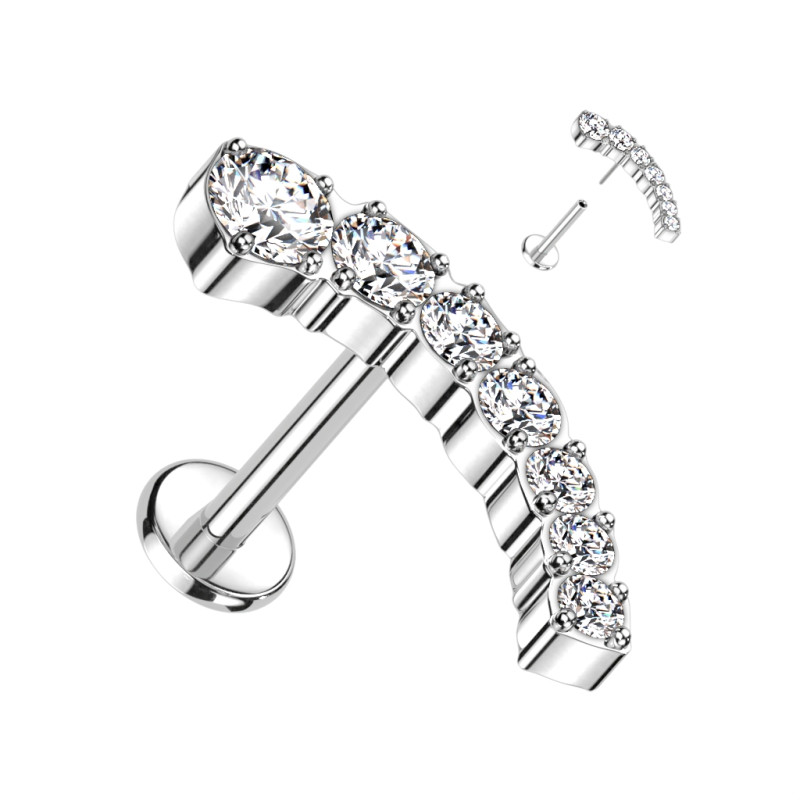 Piercing labret titane sertie de 7 CZ griffé blanc