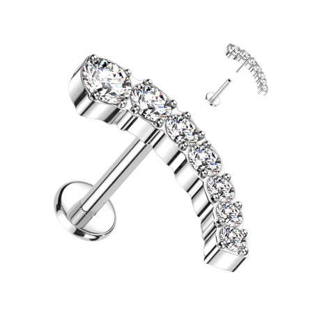 Piercing labret titane sertie de 7 CZ griffé blanc