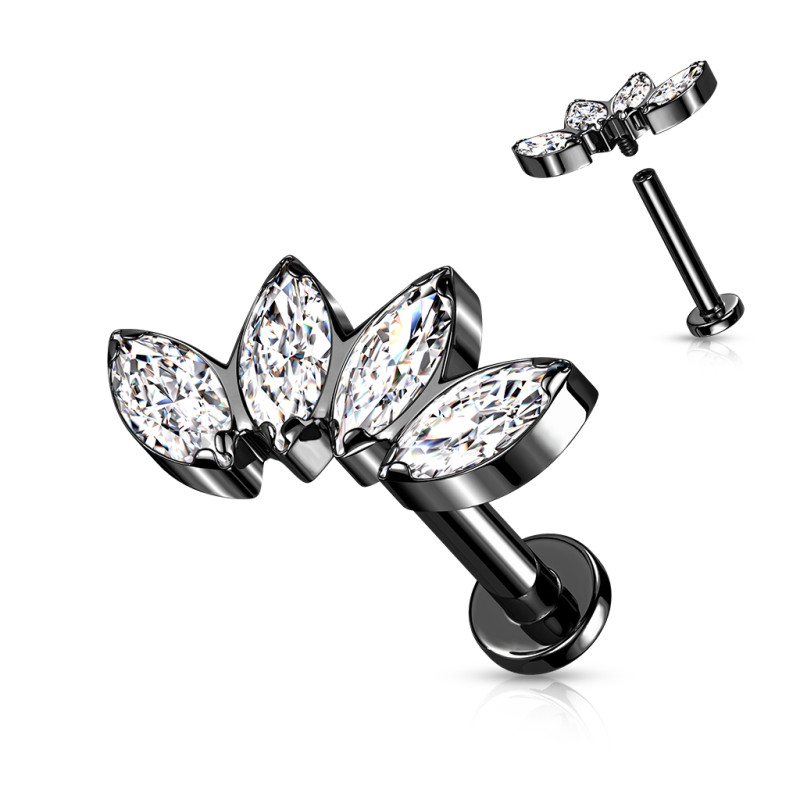 Piercing labret titane éventail 4 marquise noir