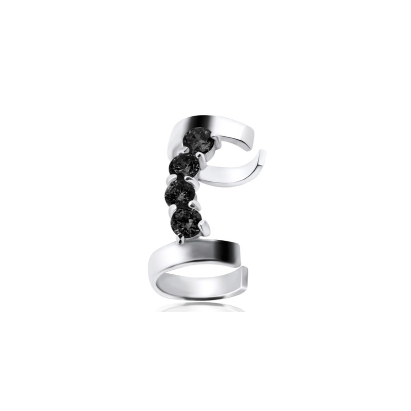 Bague d'oreille en argent double avec 4 cristal noir