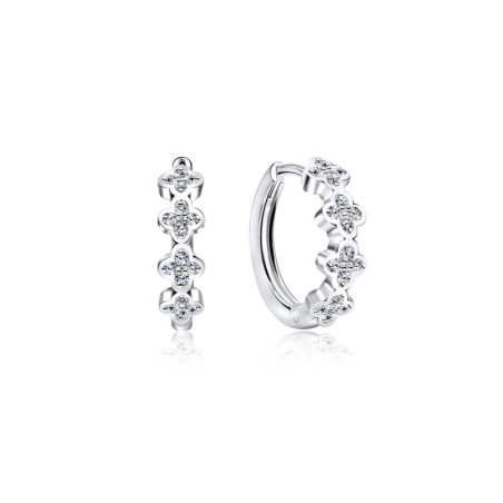 Boucles d'oreille anneau 4 fleurs CZ en argent