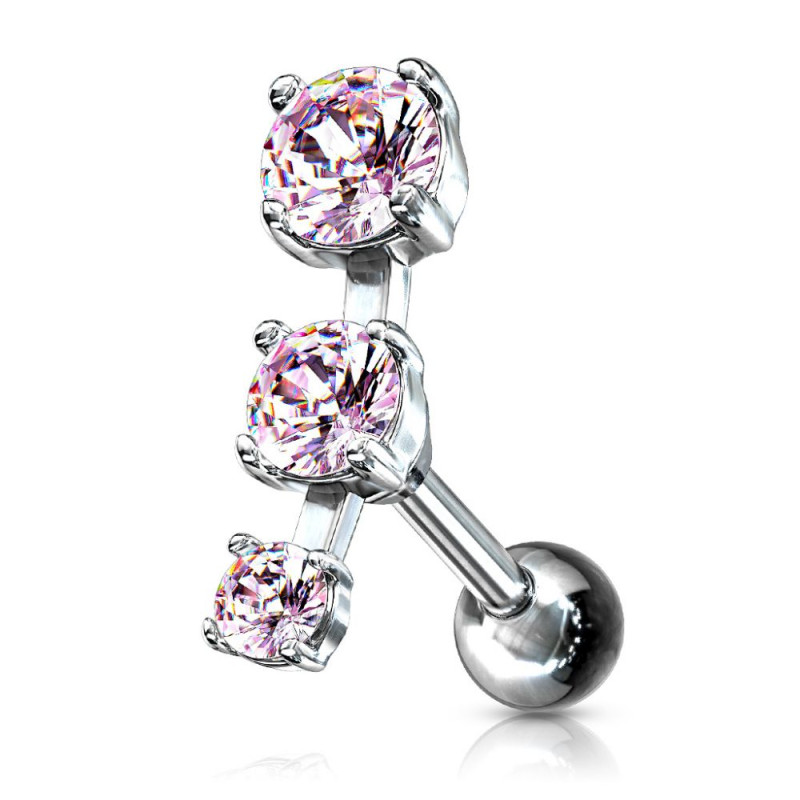 piercing oreille triple cristaux rose