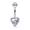 Piercing nombril en acier chirurgical discret motif coeur en cristal de couleur blanc