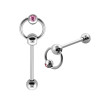 Piercing langue bille strass avec anneau rose