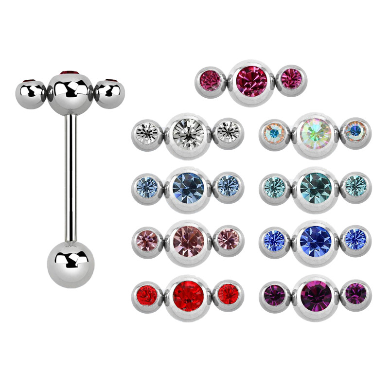 Piercing langue 3 billes strass Piercing langue 3 billes strass