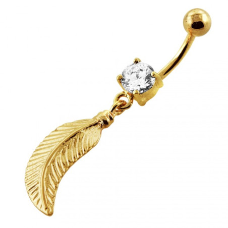 Piercing nombril plume plaqué or