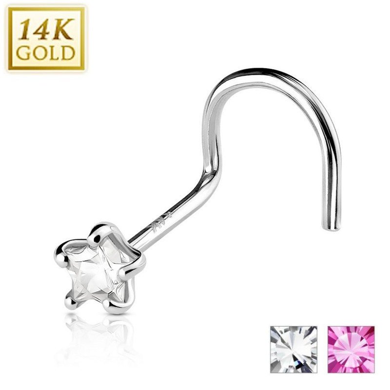 Piercing nez courbé or blanc cristal étoile - Tarawa piercing