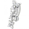 Piercing nombril inversé en argent massif motif 3 fleur cristal blanc barre titane haute qualité