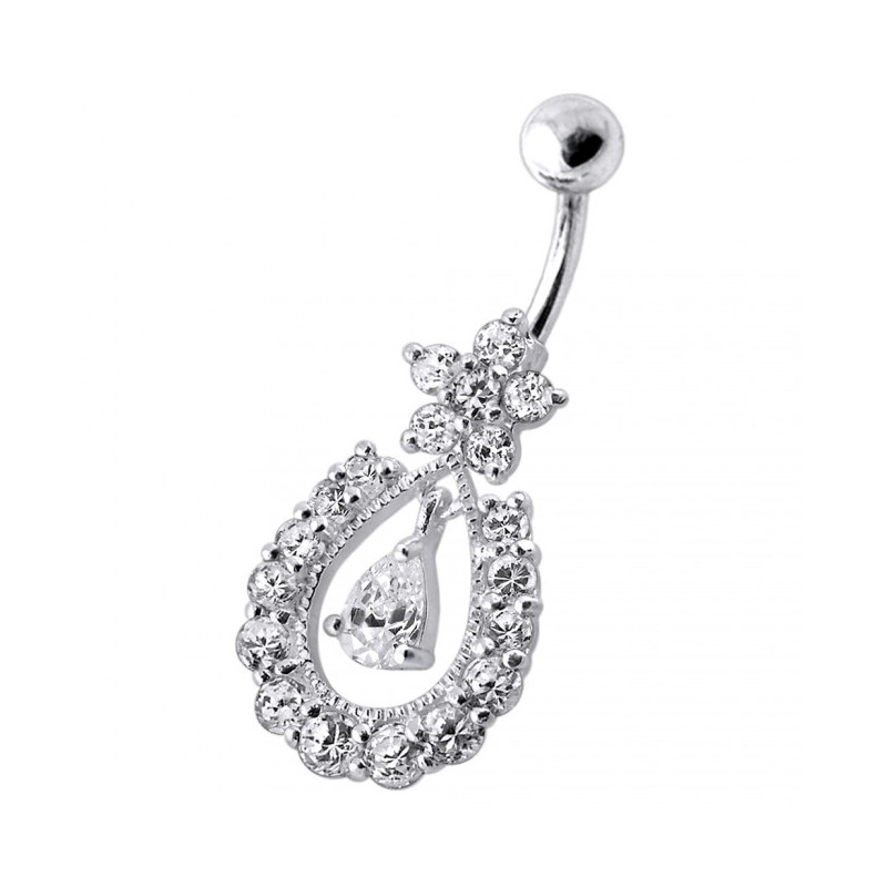 Piercing nombril argent forme poire