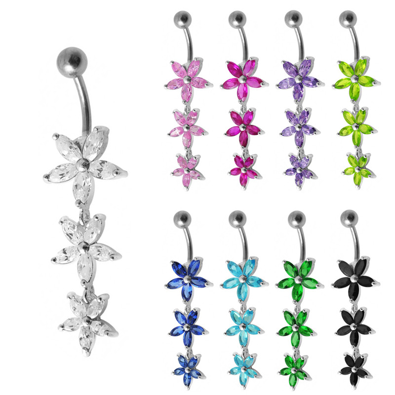 Piercing nombril trois fleur pendante - Tarawa.com