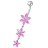 Piercing nombril 3 fleur argent pendante cristal - Tarawa.com