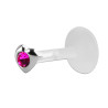 Piercing labret bioflex cœur CZ fushia en argent