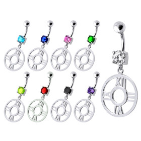 Piercing nombril horloge avec cristal en argent