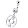 Piercing nombril horloge avec cristal blanc en argent