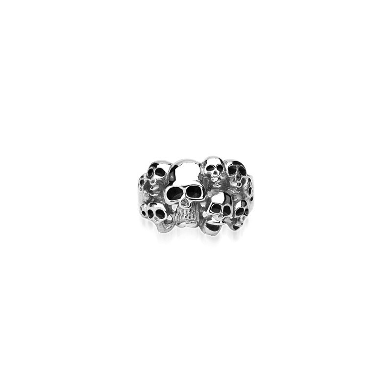 Bague femme motif 10 Tetes de mort acier chirurgical inoxydable 316L