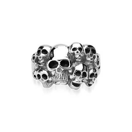 Bague femme motif 10 Tetes de mort acier chirurgical inoxydable 316L