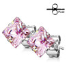 Boucle d'oreille acier chirurgical rose - Tarawa.com cristal Carré