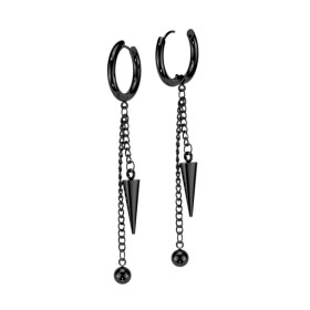 Paire de boucles d'oreilles créoles de 12mm articulées en acier inoxydable 316L anodisé doré avec pendentif boule et cône