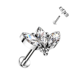 Piercing labret marquise 3 cristaux en titane