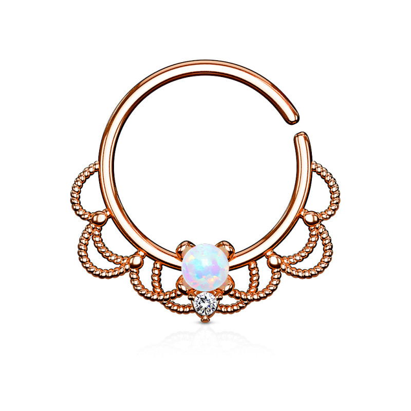 Piercing anneau pour septum or rose avec pierre d'opale