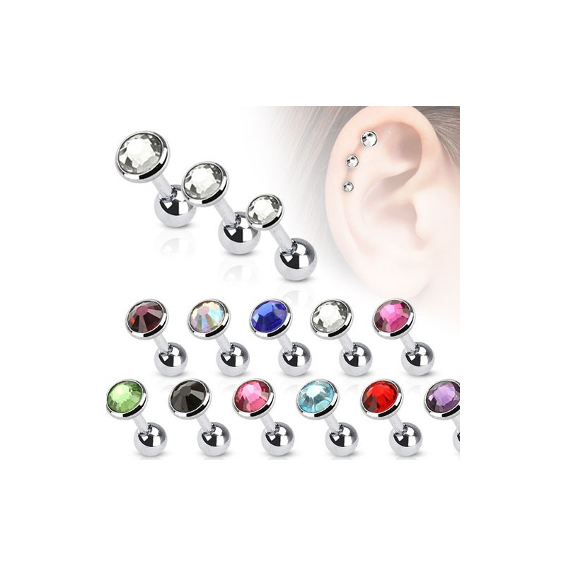 Piercing Oreille Simple Cristal Blanc en acier chirurgical