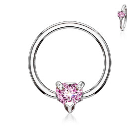 Piercing anneau motif cœur cristal oxyde de zirconium couleur rose pour piercing nombril piercing téton génital pour femme