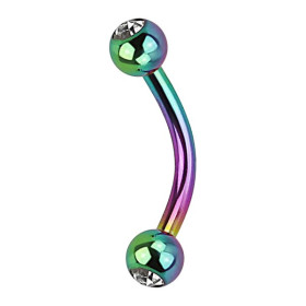 Piercing banane arcade en titane anodisé essence couleur fioul bille 3 mm cristal blanc arc en ciel