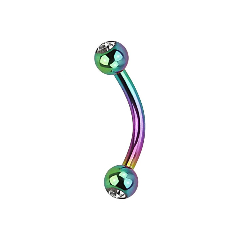 Piercing banane arcade en titane anodisé essence couleur fioul bille 3 mm cristal blanc arc en ciel