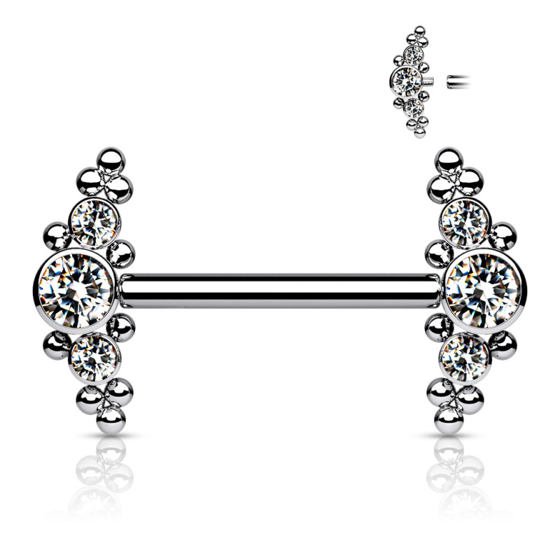 Piercing Téton Dragon Asiatique Strass Blanc - Acier Chirurgical 316L, Barre 16mm X 25mm