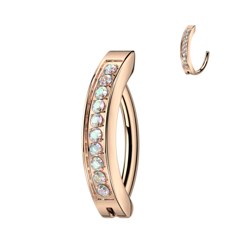 Piercing nombril anneau articulé avec CZ en titane or rose