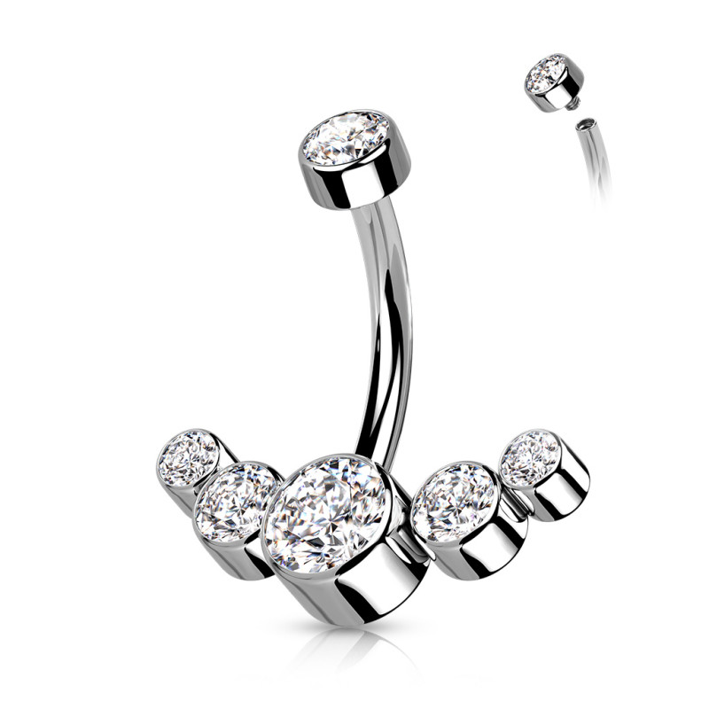 Piercing nombril en titane serti de 5 CZ blanc Piercing nombril en titane serti de 5 CZ blanc