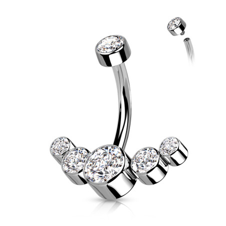 Piercing nombril en titane serti de 5 CZ blanc