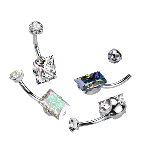 Piercing nombril titane cristal rectangle