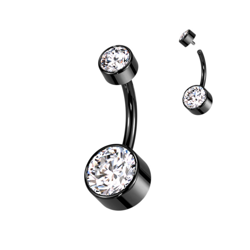 Piercing nombril titane noir CZ 4 et 6mm