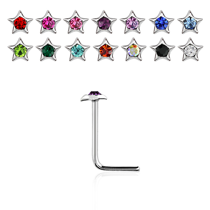 Piercing nez argent étoile strass couleur