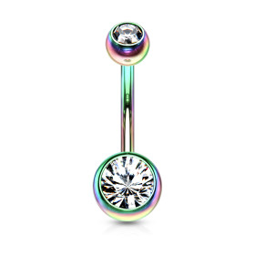 Piercing nombril couleur Fioul titane en acier chirurgical PVD simple cristal blanc