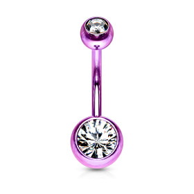 Piercing nombril en acier chirurgical Violet simple cristal