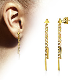 Boucles d'oreilles triangle avec chaine et poids doré