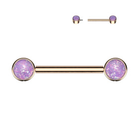 Piercing téton titane or rose sertie pierre opale violette