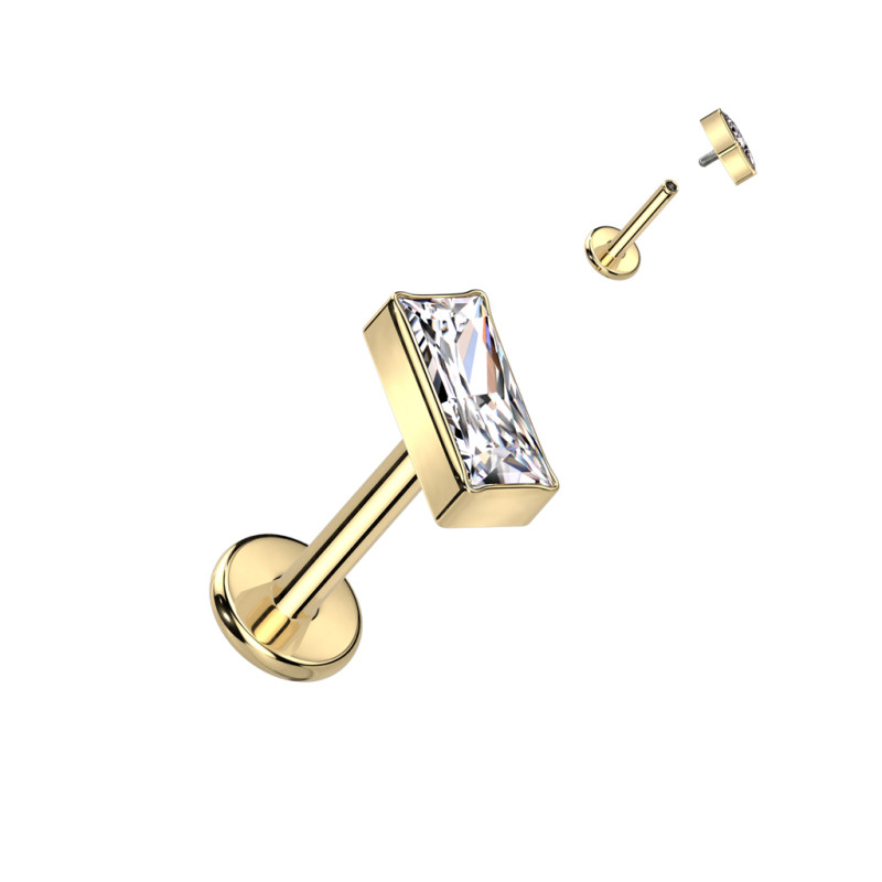 Piercing labret rectangle CZ en titane doré